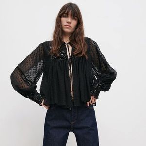 NWOT ZARA Sequin Dotted Mesh Jacket